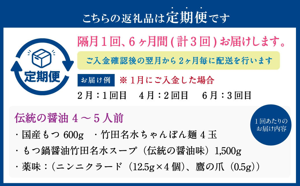 【2ヶ月毎3回定期便】もつ鍋 セット 伝統の醤油 4～5人前 【陽はまたのぼる】