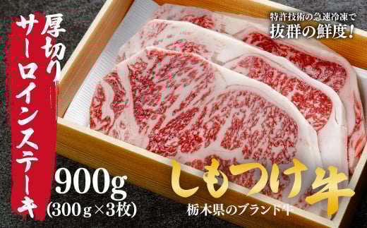 しもつけ牛の厚切りサーロインステーキ900ｇ(300ｇ×3枚) | 牛肉 肉 お肉 厚切り サーロイン ステーキ 柔らかい 産地直送 国産 国産牛 交雑 赤身 霜降り 希少 旨味 旨み 熟成 急速冷凍 テクニカン テクニカン社 スキンパック 真空パック 真空包装 コトラミートカルチャ 栃木県 茂木町