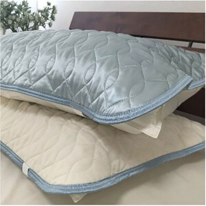 ＜2枚組＞プレミアムシルク100%リバーシブル枕パッド ブルー S-4363RMP-BL2P