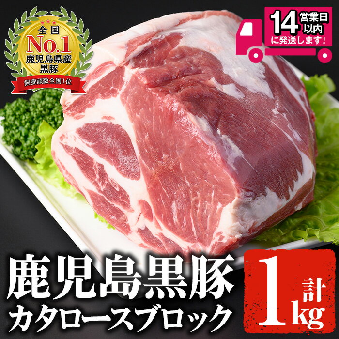 【ふるさと納税】＜14営業日以内発送！＞鹿児島黒豚 カタロースブロック(1kg) 国産 鹿児島県産 黒豚 豚肉 お肉 肩ロース 焼肉 バーベキュー 冷凍 ブロック 豚【佐多精肉店】