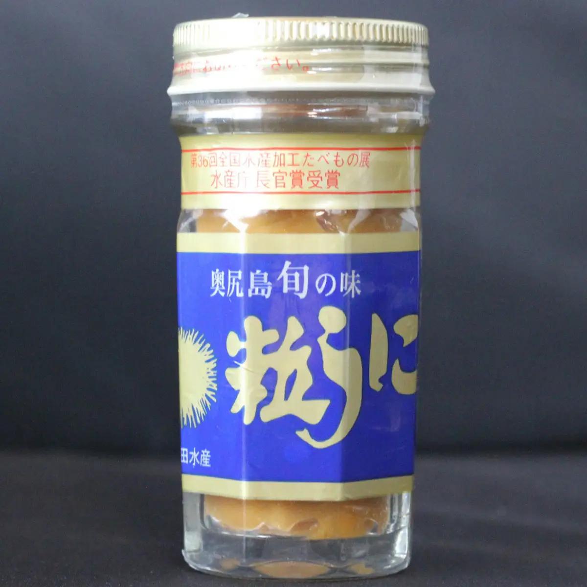 奥尻 粒うに 瓶詰め (5本入り) ミョウバン不使用 1本 60g (2本入箱＋3本入箱) 高田水産 冷凍 | キタムラサキウニ 島ウニ ウニ 雲丹 無添加 無着色 低塩 一夜漬け 塩うに 瓶 珍味 