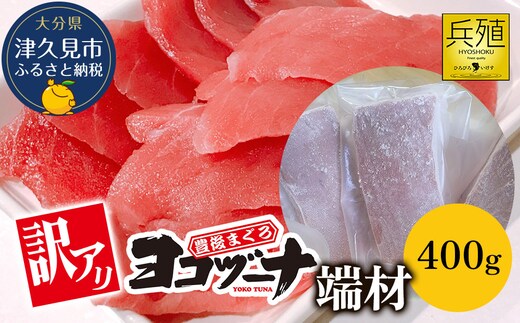 
										
										豊後まぐろ ヨコヅーナ 訳あり 端材 400g 鮪 マグロ かま 海鮮丼 希少部位 カマトロ 刺し身 BBQ 塩焼き 煮つけ 冷凍 漬け丼 大分県産 九州産 津久見市 国産
									