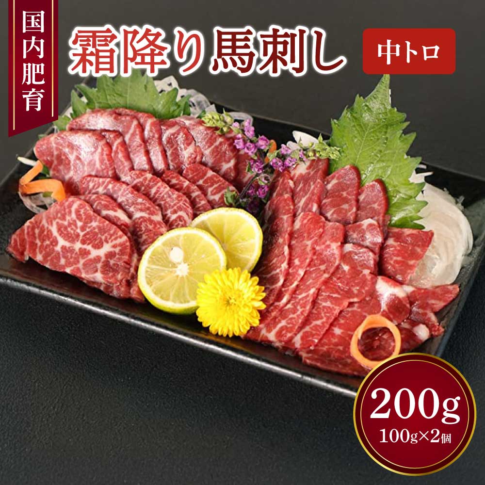 【ふるさと納税】【国内肥育】霜降り 馬刺し 中トロ 200g 100g×2個 醤油・生姜付き 馬肉 霜降り お肉 肉 真空パック 小分け 冷凍 熊本県 宇城市 送料無料