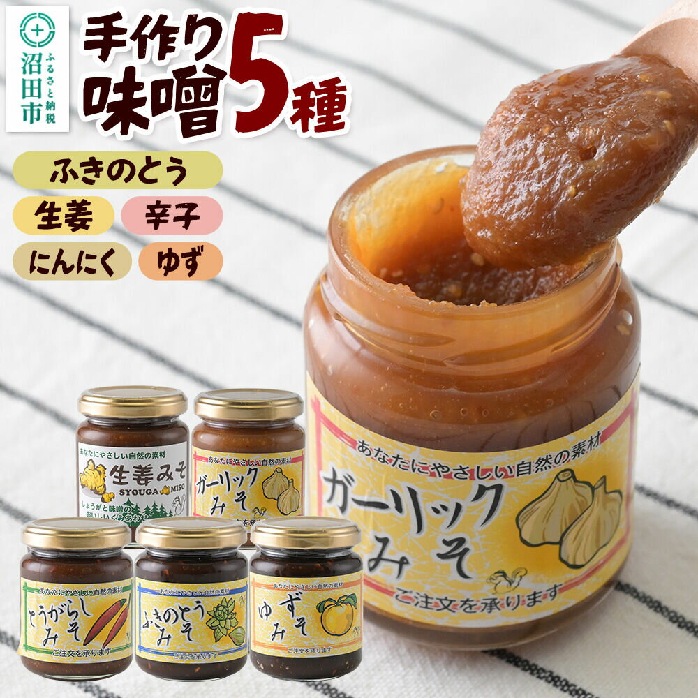 【ふるさと納税】手作り味噌5種セット（ふきのとう、生姜、辛子、にんにく、ゆず） 【菓子工房 ミセス・マサコ】 [味噌 国産 長期保存 素朴 みそ ミソ ご飯のお供や野菜と一緒に お取り寄せ]