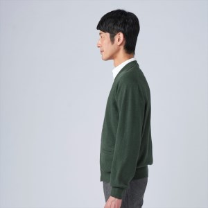 日本製 カシミヤ100% カーディガン グリーン Sサイズ [2637]
