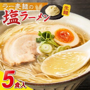 ラー麦麺の塩ラーメン5食_ラー麦麺 塩ラーメン  5食 こだわり 生麺 塩 ラーメン スープ ラー麦 麺 コシ 強い 歯切れ 色 細麺 茹で時間 1分ほど お好み ねぎ チャーシュー トッピング お取り寄せ 福岡県 久留米市 送料無料 〔Br048〕