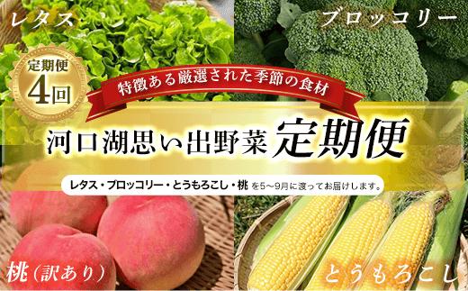 【2024年5~9月全4回】富士河口湖町から季節の定期便（レタス・ブロッコリー・とうもろこし・訳あり桃） FAH008