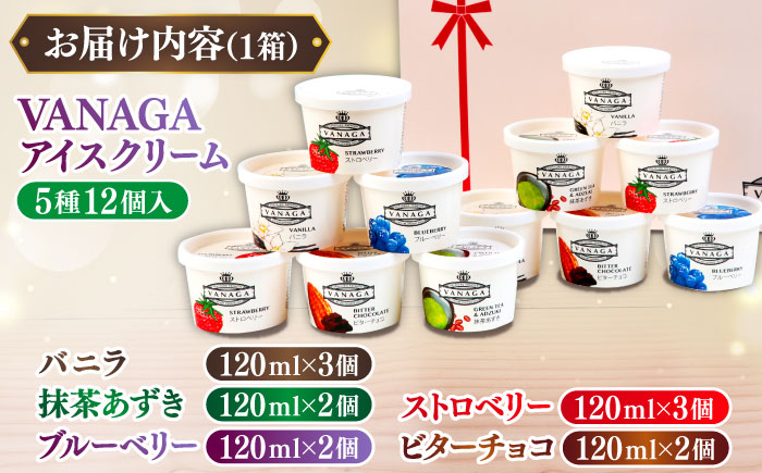 ご褒美アイスにぴったり！VANAGA 5種類のアイスクリーム12個入り 島根県雲南市/木次乳業有限会社 [AIBH008]