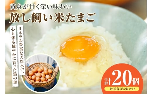 放し飼い米たまご15個+5個保証（計20個）