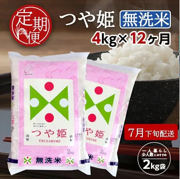 SQ0011　7月下旬発送開始／【12回定期便】無洗米 特別栽培米つや姫　4kg×12回(計48kg) TO