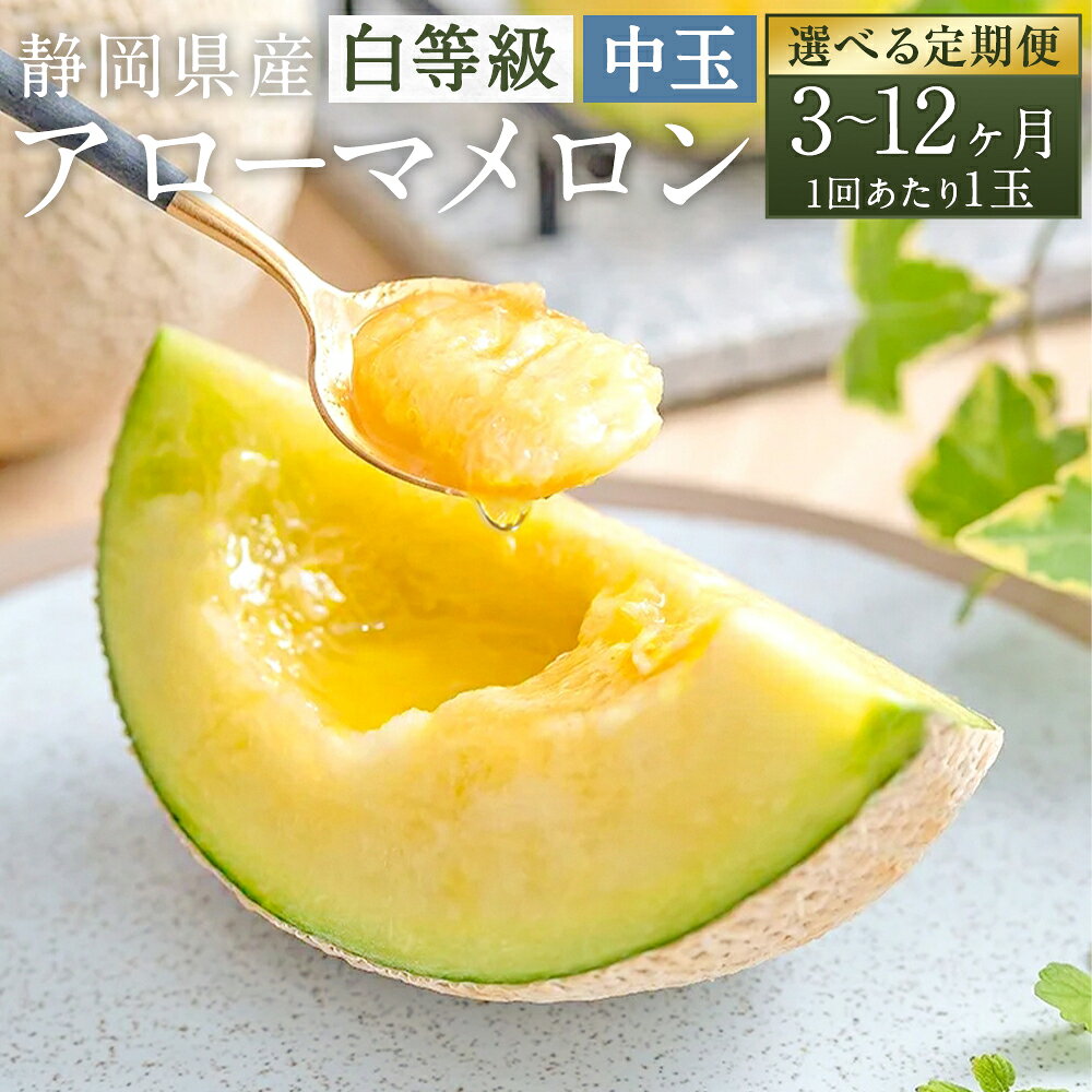 【ふるさと納税】【定期便】静岡県産 高級アローマメロン 白等級 中玉 1玉 約1.3kg以上 ＜選べる定期便＞ (3ヶ月 ～ 12ヶ月) メロン 高級メロン マスクメロン 温室 フルーツ 果物 化粧箱入 お取り寄せ 国産 静岡県 菊川市 送料無料【通年受付・発送】