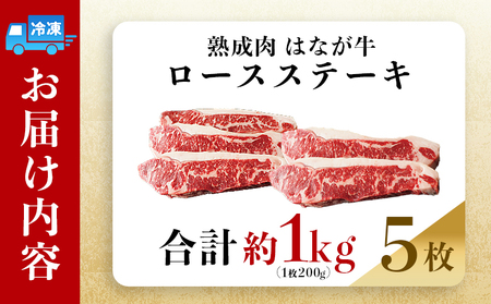 ＜熟成肉 はなが牛 ロースステーキ 5枚（1枚200g）＞ 牛肉 牛 肉 ろーすすてーき ステーキ サーロイン ブランド牛 鉄板焼き 焼き肉 焼肉 バーベキュー BBQ 国産 小分け 特産品 愛媛県 