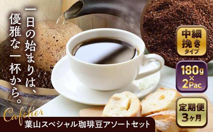 
            【全3回定期便】 【コーヒー粉 中細挽き】葉山スペシャル珈琲豆アソートセット 2パック入り ／ コーヒー粉 詰め合わせ 神奈川県 特産品【Cafetier】 [ASAD010]
          