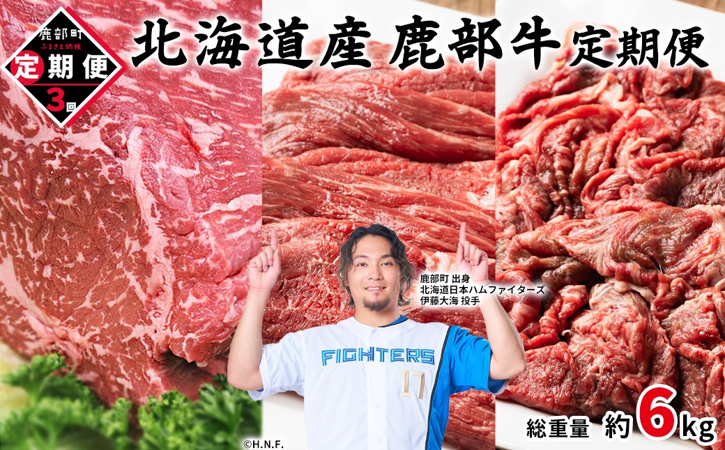 
【定期便】 北海道産 鹿部牛 全3回 毎月お届け モモ肉ブロック500g モモ肉680g 切り落とし800g 肉 赤身肉
