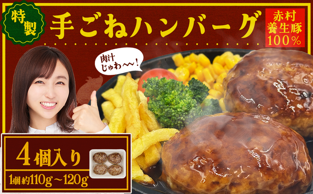 赤村養生館 特製手ごねハンバーグ 4個 B23