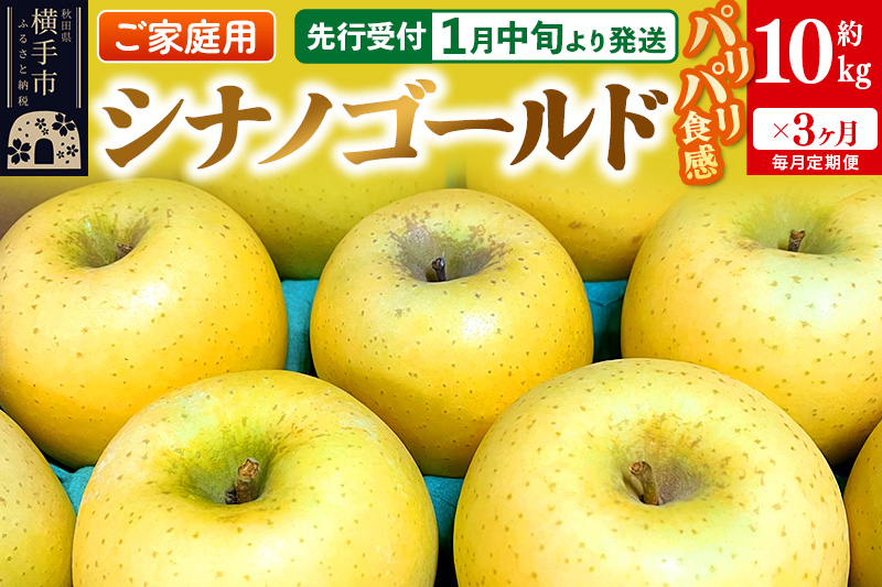 
《定期便3ヶ月》パリパリ食感シナノゴールド ご家庭用 約10kg（1回28～46玉前後）×3回 計30kg 3か月 3ヵ月 3カ月 3ケ月
