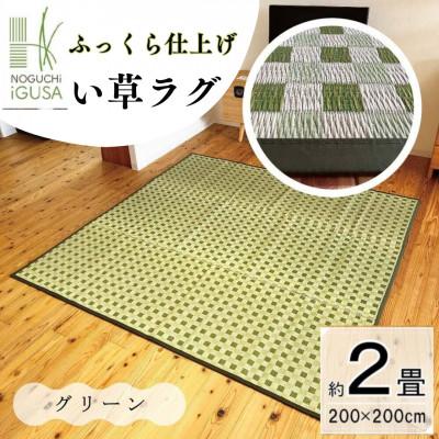 ふるさと納税 柳川市 ふっくら仕上げ　い草ラグ《チェック柄×グリーン》 200cm×200cm
