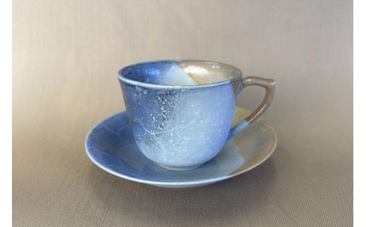 【おうちで陶炎祭】　燻し銀彩焼コーヒーカップ＆ソーサ―　「谷口将海」作【笠間焼】
