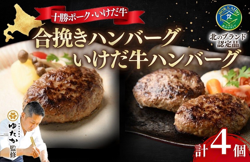 
            北海道十勝合挽きハンバーグといけだ牛100％ハンバーグ食べ比べ 計4個 冷凍 小分け 池田牛 テレビで紹介 ブランド牛 牛肉 お肉 北海道牛 国産 北海道 幻の赤毛和牛
          