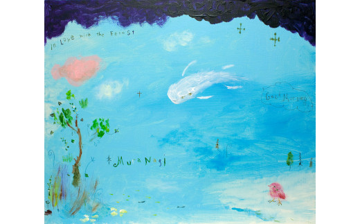 ムラナギ絵画作品No.993『水辺の朝』 一点物 アクリル原画 幻想世界 アート作品 F12キャンバス仕様 壁掛け 棚置き 可能 絵 作品 アート 芸術品 コレクション 原画 飾り インテリア 茨城県 石岡市 (F10-008)