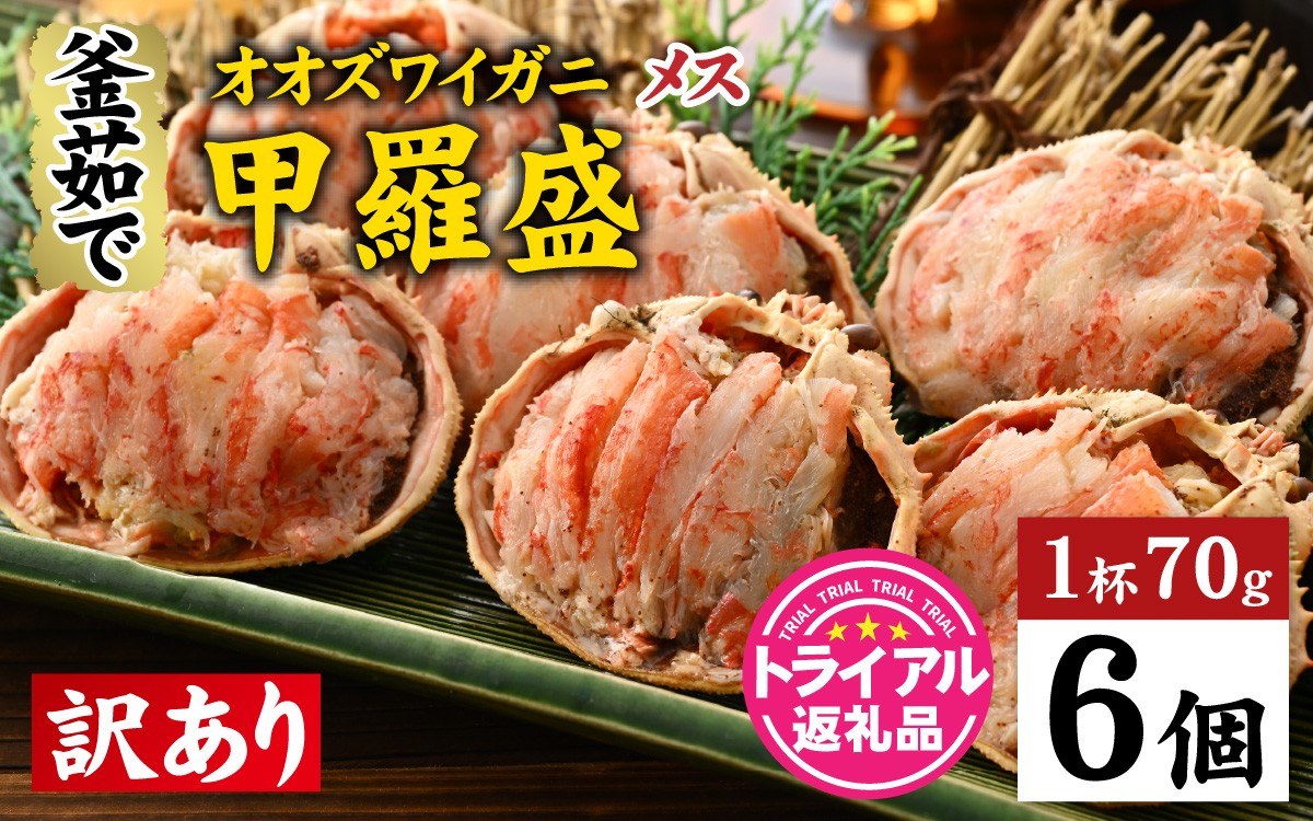 
                  【訳あり】釜茹で 蟹好き集まれ！オオズワイガニ（メス）甲羅盛 6個セット【トライアル返礼品】 [A-096041] / 甲羅盛り カニ かに 蟹 オオズワイガニ むき身 茹でガニ カニボイル 茹で蟹 ボイル 茹で ズワイガニ 冷凍 配送 かに酢 訳あり 国産
                