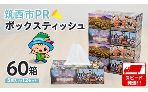 
            筑西市PR ボックスティッシュ 60箱 ( 5個入り × 12セット ) 1箱200組 400枚 パルプ100% 非売品 ティッシュ ティッシュペーパー 日用品 消耗品 常備品 まとめ買い [EN001ci]
          