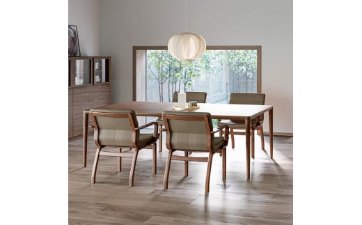 旭川家具 カンディハウス CLテーブル210×95LDラベンダーD アームチェアー 北海道ナラMBR