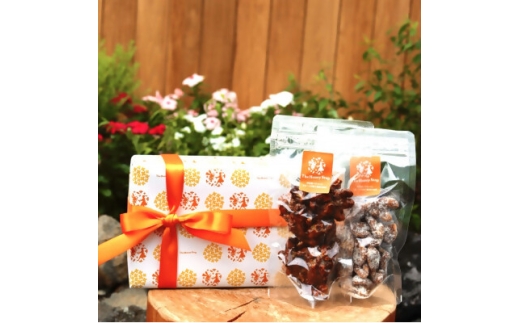 ギフト包装:胡桃のハチミツキャラメリゼ2種セット(キャラメル味、ほうじ茶味)【1672637】