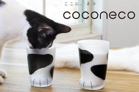 coconeco ここねこ 親子グラスギフトセット (ブチ)｜猫 ネコ ねこ 肉球 にくきゅう 動物 かわいい コップ カップ グラス 食器 アデリア 石塚硝子【0438】