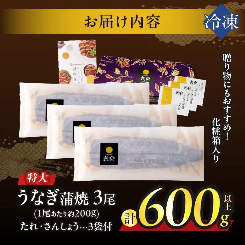 【2週間以内発送】うなぎ蒲焼3尾(さんしょう・たれ付き)計600g以上 鰻 魚 魚介 加工品 国産_T026-0146-2W