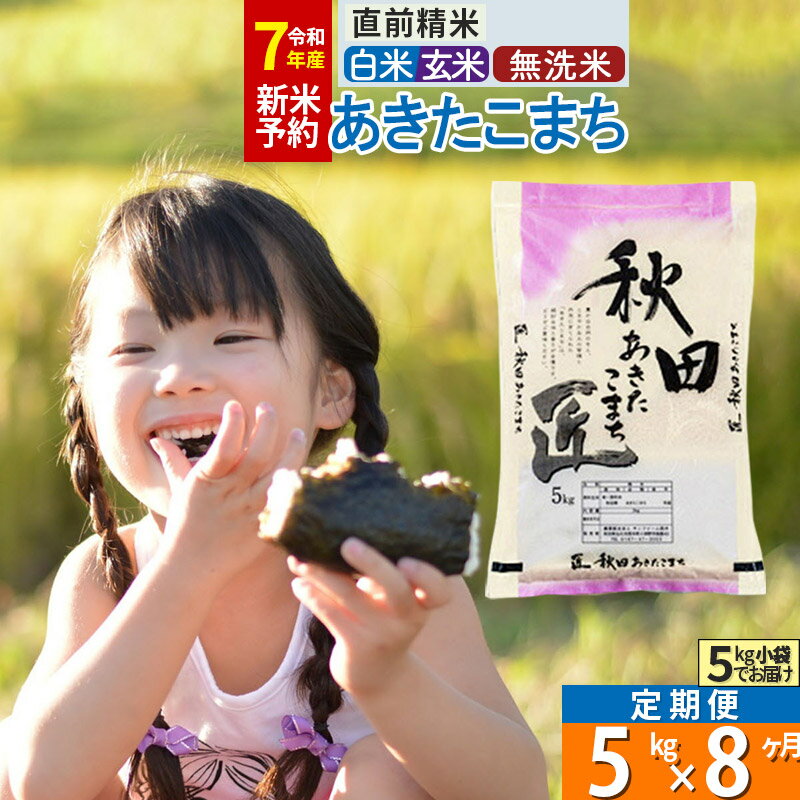 【ふるさと納税】【白米／玄米／無洗米】※R7新米予約※《定期便8ヶ月》秋田県産 あきたこまち 5kg (5kg×1袋)×8回 令和7年産 お米 新米