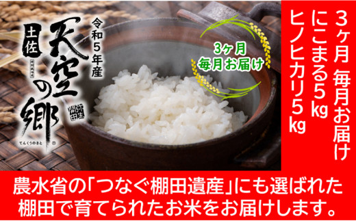 
★令和5年産★農林水産省の「つなぐ棚田遺産」に選ばれた棚田で育てられた 棚田米土佐天空の郷　5kg食べくらべセット定期便 毎月お届け 全3回
