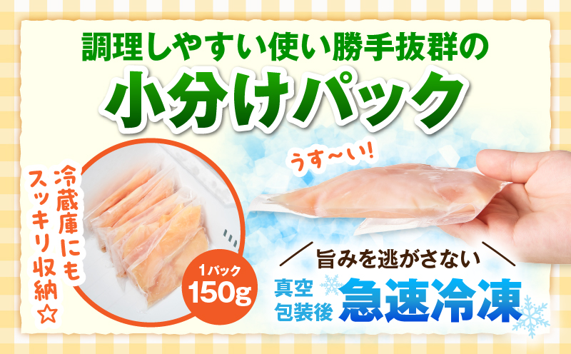 【全3回定期便】宮崎県産若鶏 むね肉 2.4kg(150g×16パック) 鶏 鶏肉 国産 若鶏 むね肉 鶏むね肉 冷凍 小分け 真空パック カット済み 3回 定期便_M146-T021-3-1