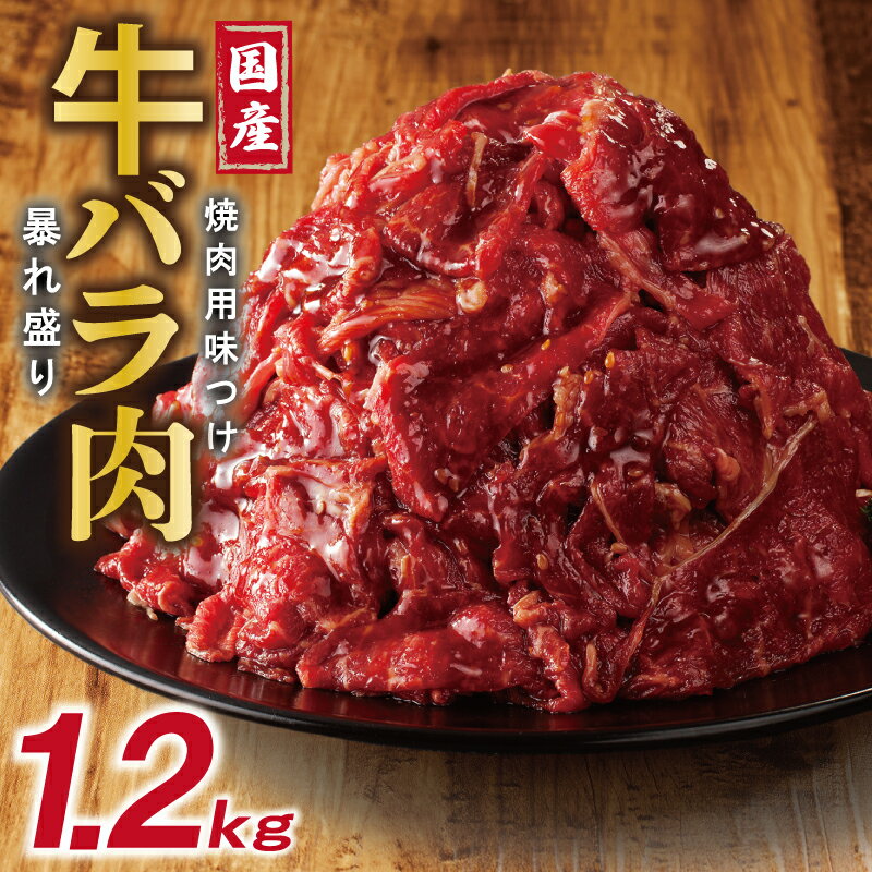 【ふるさと納税】国産 牛バラ肉 暴れ盛り 1.2kg 小分け 400g × 3P 焼肉用 味付け 焼くだけ 簡単 牛肉 バラ タレ漬け やわらか ジューシー 味付き肉 肉 牛 バーベキュー 冷凍 お取り寄せ 大阪府 泉佐野市 送料無料 肉の泉佐野