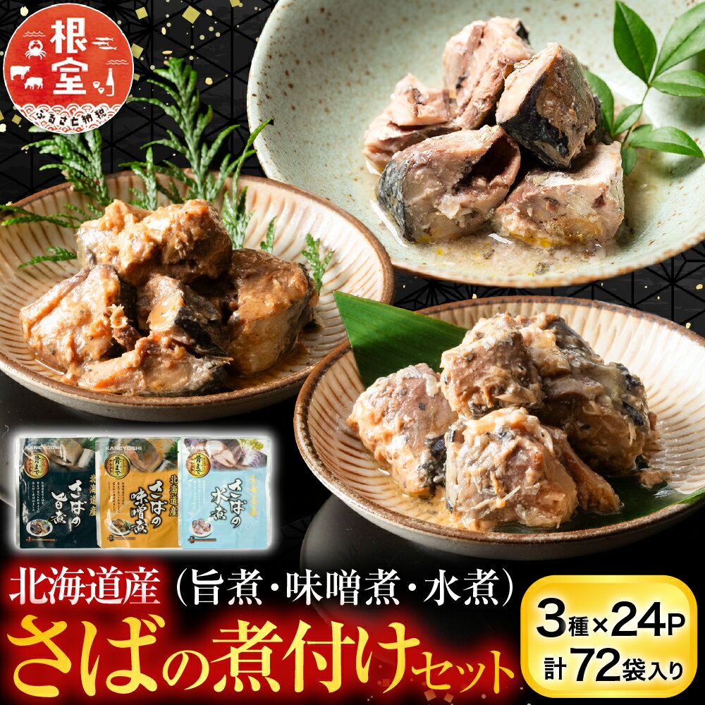 【ふるさと納税】 さば煮付けセット ( 3 種・各 24P ) 鯖 サバ 魚 さかな サカナ お取り寄せ グルメ 海鮮 サバ缶 さば缶 水煮 缶詰め 旨煮 味噌煮 おかず ご飯のお供 北海道 根室市 ふるさと納税 F-09015