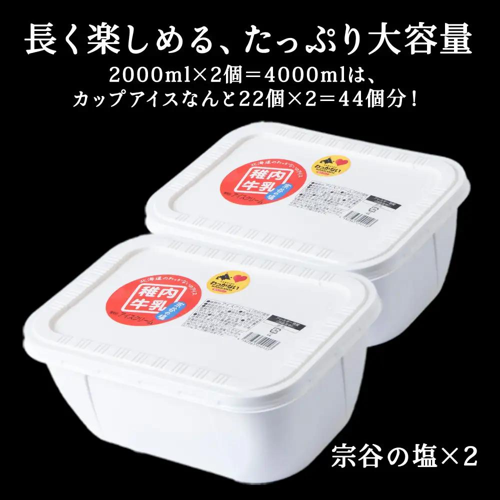 【業務用】稚内牛乳アイスクリーム2000ml宗谷の塩×宗谷の塩2個セット【配送不可地域：離島・沖縄県】