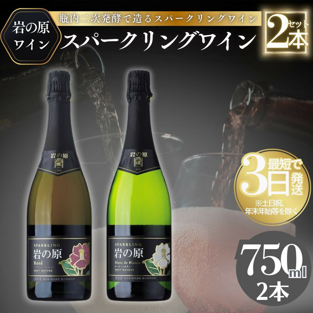 【ふるさと納税】ワイン 岩の原スパークリングワイン 白 ロゼ 瓶内二次発酵 2本セット （白×1本、ロゼ×1本 各750ml） お酒 岩の原 酒 新潟 上越 最短3日で発送　お届け：入金確認後、順次発送いたします。