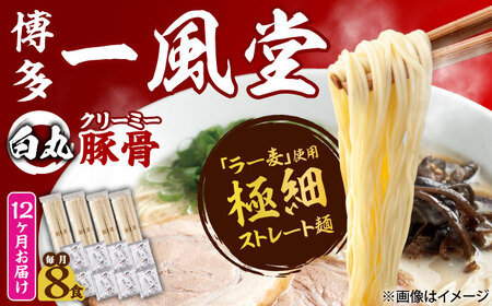 【全12回定期便】ラー麦使用「一風堂」とんこつラーメン 白丸(8食) 吉富町/株式会社吉浦コーポレーション[BGAD033]