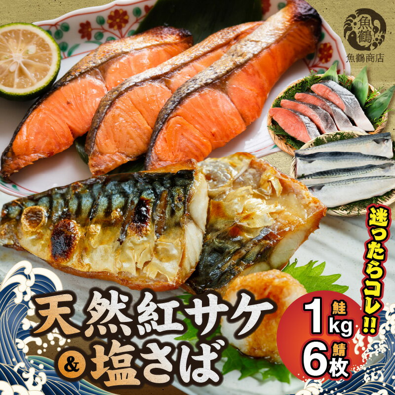 【ふるさと納税】【限定】 天然 紅サケ 1kg & 塩さば 6枚 セット 切身 フィレ 選りすぐり コク 旨み 鮭 肉厚 鯖 魚 海の幸 海鮮 魚介 食品 食べ物 おかず 料理 お弁当 ホイル焼き 煮魚 塩焼き 水産加工品 お取り寄せ 魚鶴商店 冷凍 真空パック 和歌山県 湯浅町 送料無料
