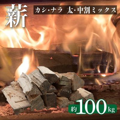 ふるさと納税 下関市 薪 【カシ・ナラ 太・中割り】 約100kg MZ002