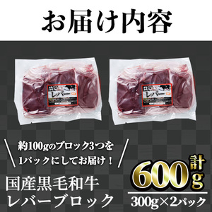 国産 黒毛和牛 レバー ブロック 焼肉 黒毛和牛 (計600g) 【LRプラスK】A826