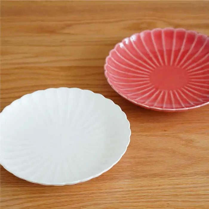 【波佐見焼】花しのぎ ペア 大皿 プレート (白鼠・薄赤) 食器 皿 【団陶器】 [PB79] 波佐見焼