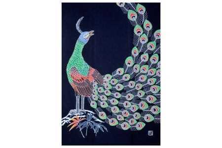 郡上本染　タペストリー　孔雀