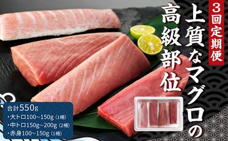 【3回定期便】本マグロセット 計550g（大トロ・中トロ・赤身セット）【マグロ まぐろ 本マグロ 養殖マグロ 養殖本マグロ 冷凍マグロ マグロ刺身 マグロ大トロ マグロ中トロ マグロ赤身 長崎マグロ 長崎県マグロ お取り寄せ 人気 おすすめ 長崎】