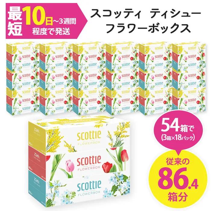 ティッシュペーパー スコッティ ティシューフラワーボックス 250組 × 54箱 ティッシュ 日用品