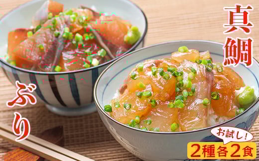 りゅうきゅう2種(真鯛・ぶり)[お試し各2食セット] 海鮮丼 漬け丼 大分郷土料理 豊後絆屋 ふるさと納税 魚 冷凍 加工品 惣菜 おすすめ おいしい 刺身 詰め合わせ おせち セット 産地直送 国産 大分県 海鮮 漬け 真空パック 小分け 惣菜 人気 鯛 タイ たい 鰤 ブリ ぶり 父の日 ＜101-031＞