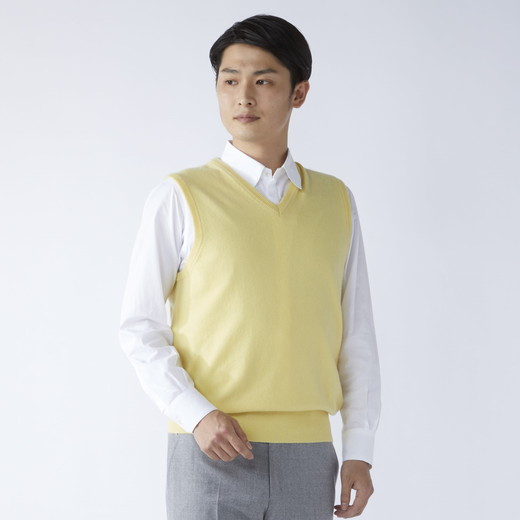
                  日本製 カシミヤ100% Vベスト イエロー 2Lサイズ [2636]
                