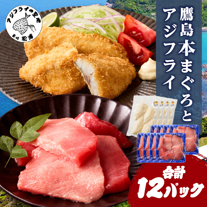 鷹島産本まぐろ 食べきりサイズ(80g×8p)とアジフライのセット(4枚×4p) ( 本まぐろ マグロ 鷹島産本まぐろ アジフライ あじ フィレタイプ ) 【C8-024】