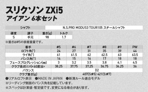 スリクソン ZXi5 アイアン N.S.PRO MODUS3 TOUR105 スチールシャフト 6本セット（＃5～9、PW/S）【2026モデル】〔JO-C707-S〕