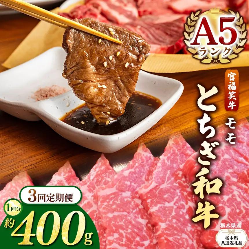 【栃木県共通返礼品 栃木県産】【定期便3回】宮福笑牛(とちぎ和牛) A5 モモ焼き肉 約400g  | 栃木県 下野市